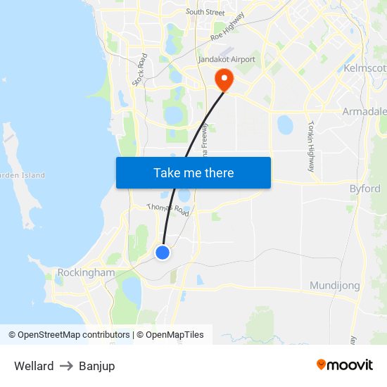 Wellard to Banjup map