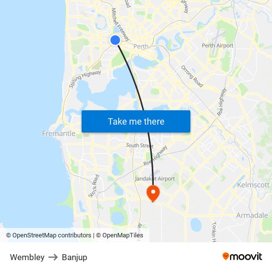 Wembley to Banjup map