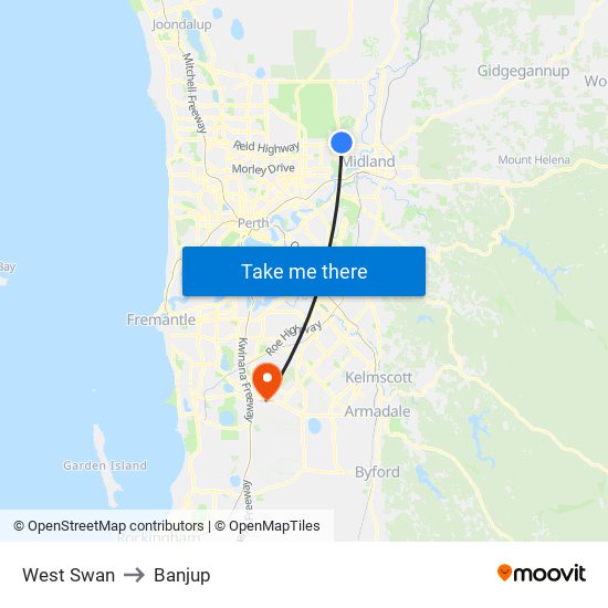 West Swan to Banjup map