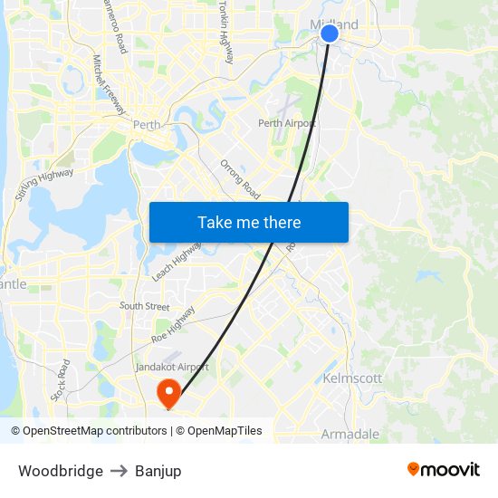 Woodbridge to Banjup map