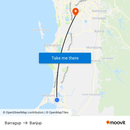 Barragup to Banjup map