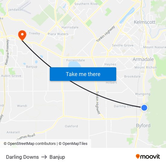 Darling Downs to Banjup map