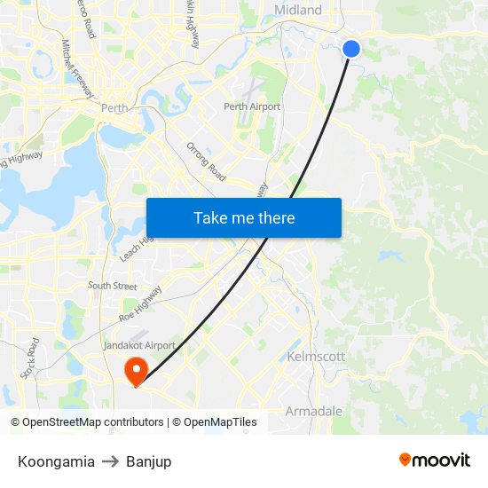 Koongamia to Banjup map