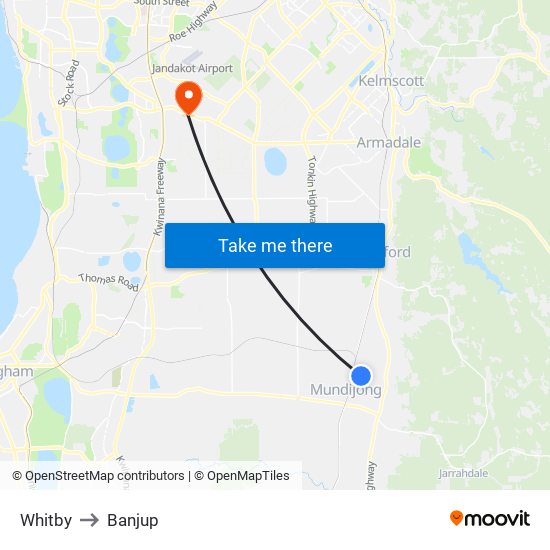 Whitby to Banjup map