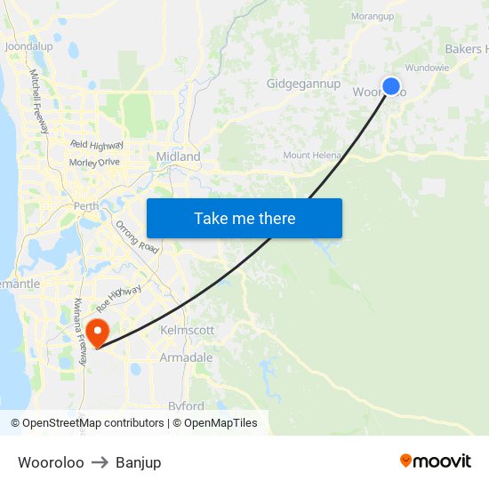 Wooroloo to Banjup map