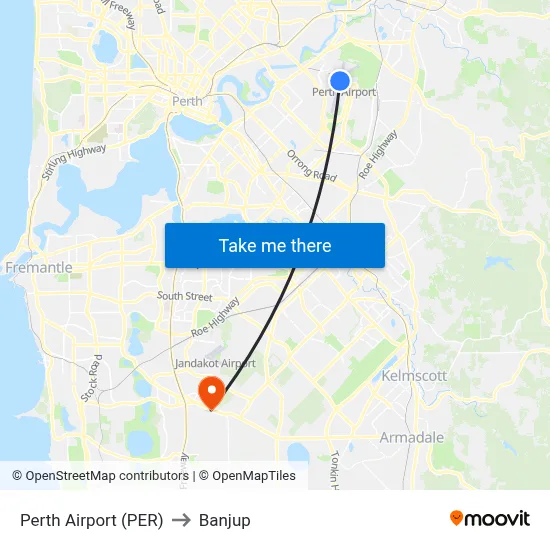 Perth Airport (PER) to Banjup map
