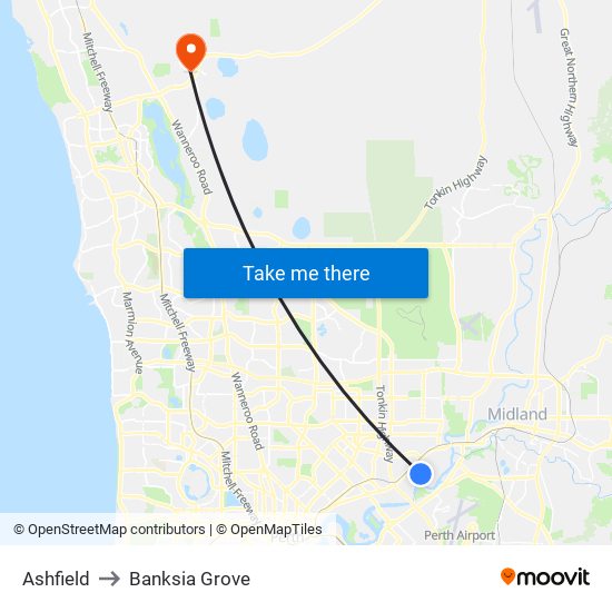 Ashfield to Banksia Grove map