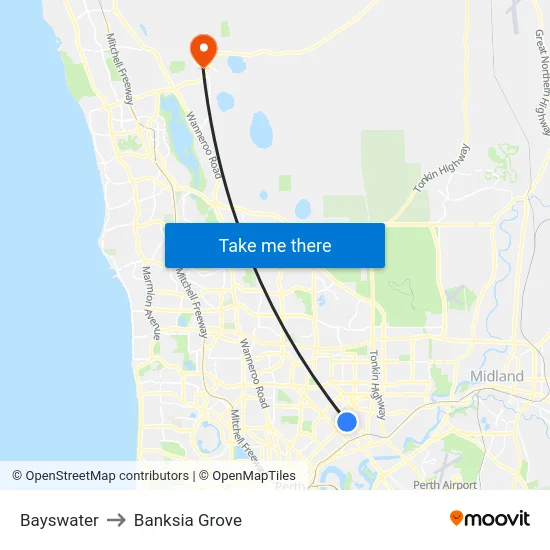 Bayswater to Banksia Grove map
