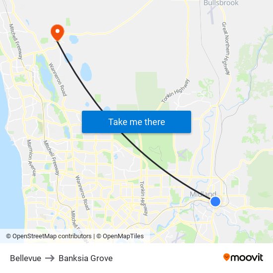 Bellevue to Banksia Grove map