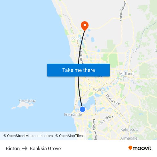 Bicton to Banksia Grove map