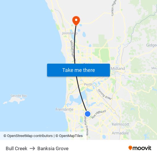 Bull Creek to Banksia Grove map