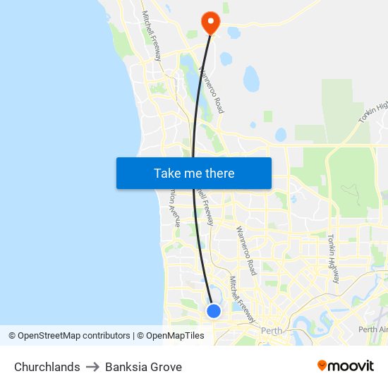 Churchlands to Banksia Grove map