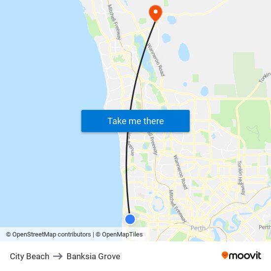 City Beach to Banksia Grove map