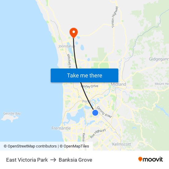 East Victoria Park to Banksia Grove map