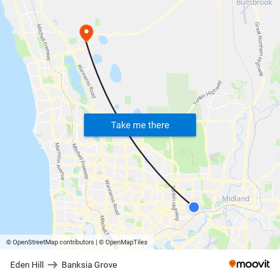 Eden Hill to Banksia Grove map