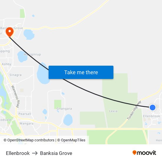 Ellenbrook to Banksia Grove map