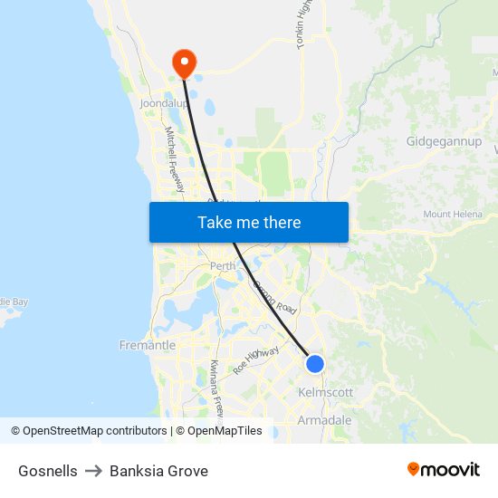 Gosnells to Banksia Grove map