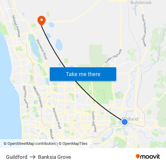 Guildford to Banksia Grove map