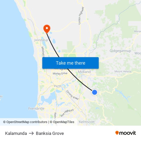 Kalamunda to Banksia Grove map