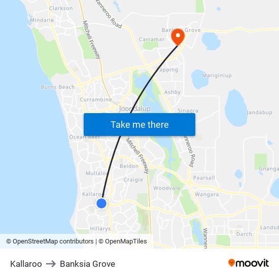 Kallaroo to Banksia Grove map