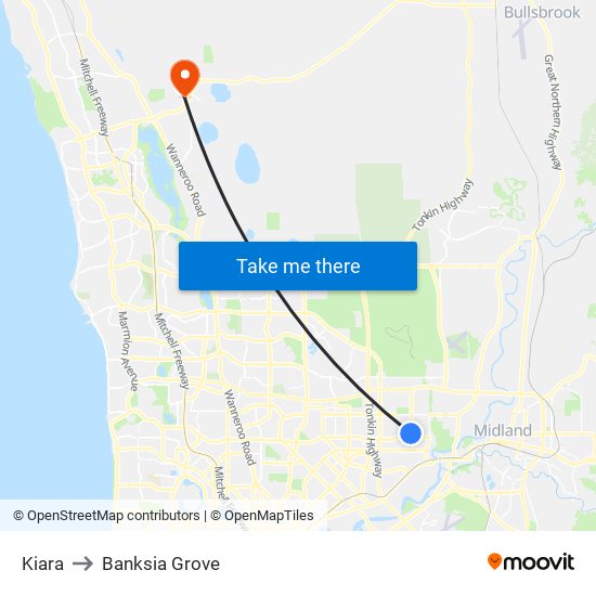 Kiara to Banksia Grove map