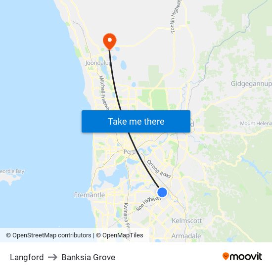 Langford to Banksia Grove map