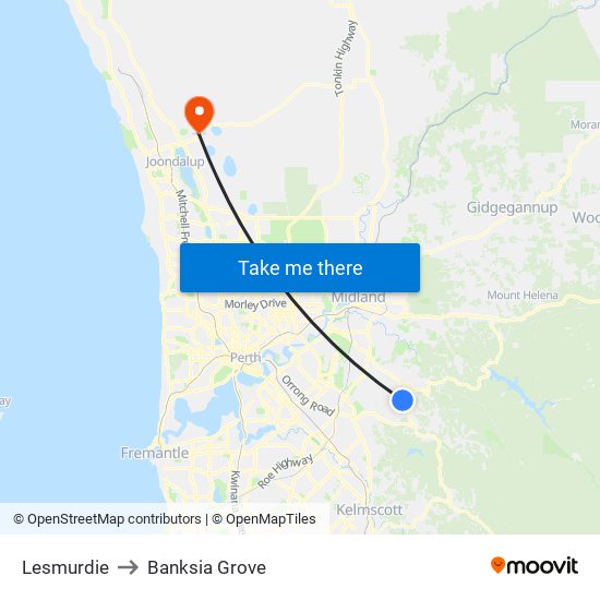 Lesmurdie to Banksia Grove map