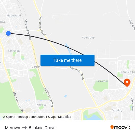 Merriwa to Banksia Grove map