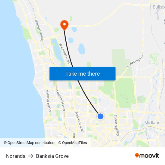 Noranda to Banksia Grove map
