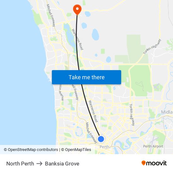 North Perth to Banksia Grove map