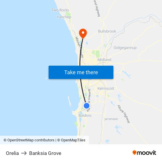 Orelia to Banksia Grove map