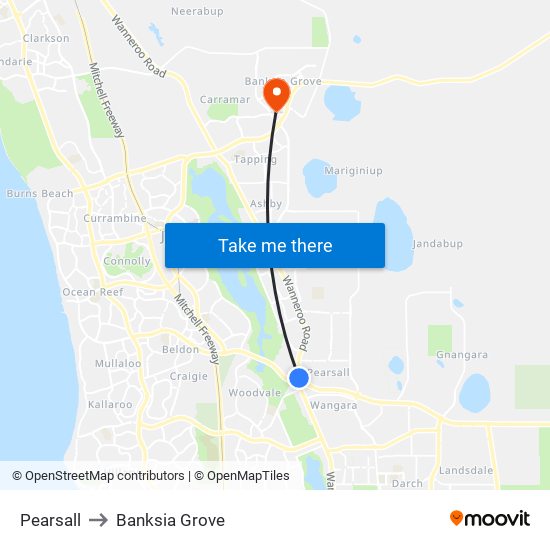 Pearsall to Banksia Grove map