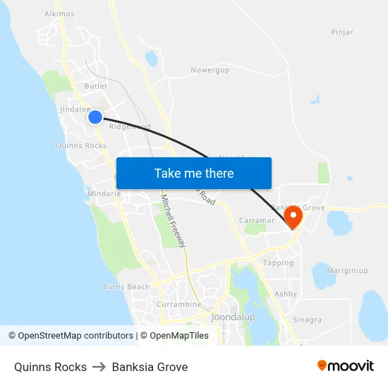 Quinns Rocks to Banksia Grove map