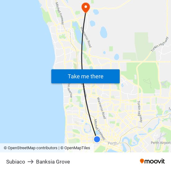 Subiaco to Banksia Grove map