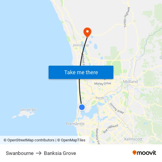 Swanbourne to Banksia Grove map