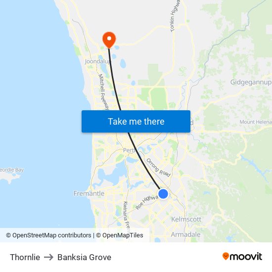 Thornlie to Banksia Grove map