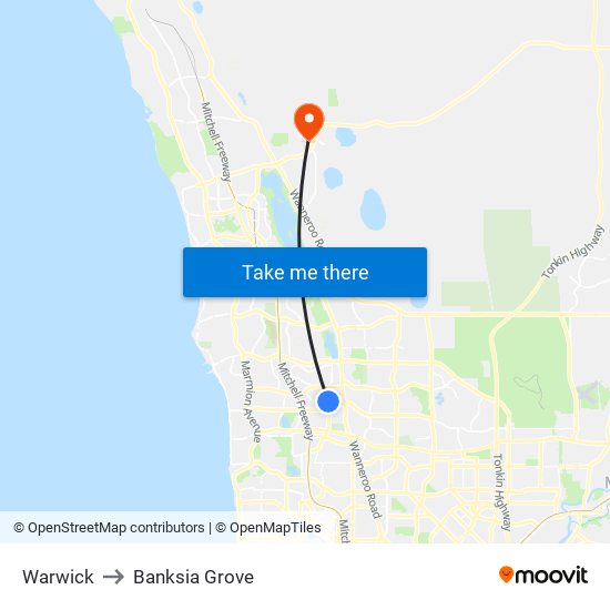 Warwick to Banksia Grove map