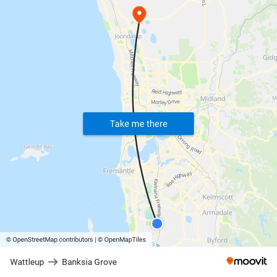 Wattleup to Banksia Grove map