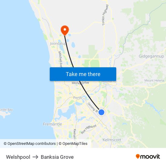 Welshpool to Banksia Grove map