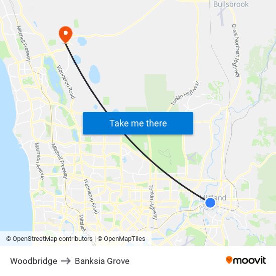 Woodbridge to Banksia Grove map