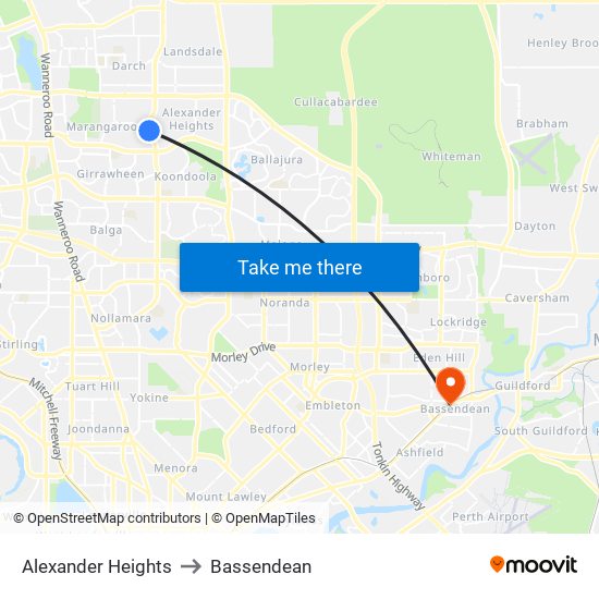 Alexander Heights to Bassendean map