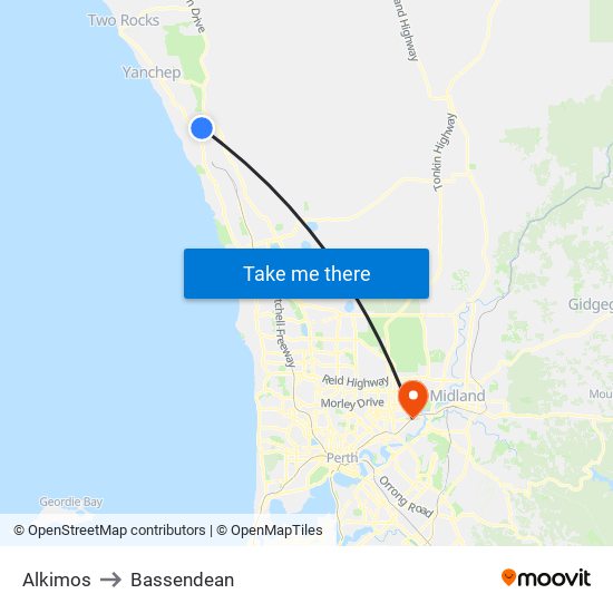 Alkimos to Bassendean map