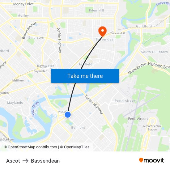 Ascot to Bassendean map