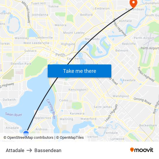 Attadale to Bassendean map