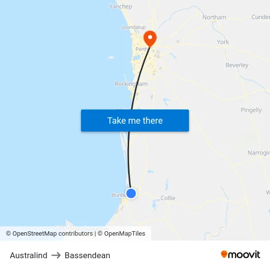 Australind to Bassendean map