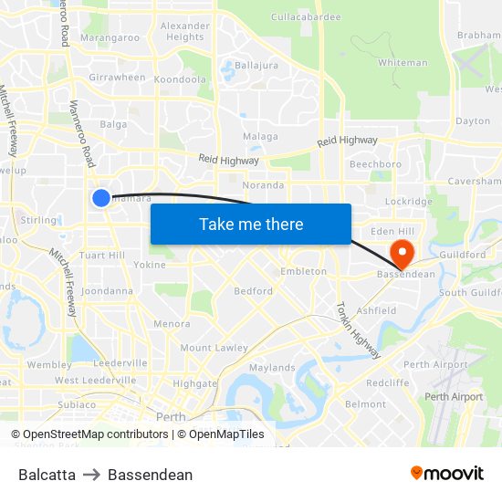 Balcatta to Bassendean map