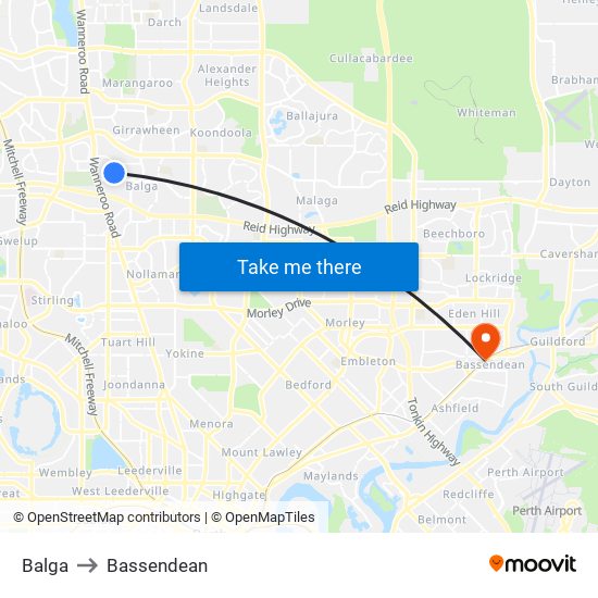 Balga to Bassendean map