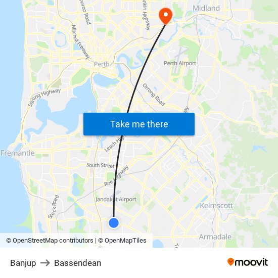 Banjup to Bassendean map