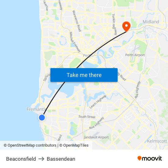 Beaconsfield to Bassendean map