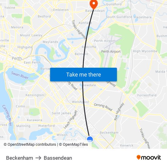 Beckenham to Bassendean map